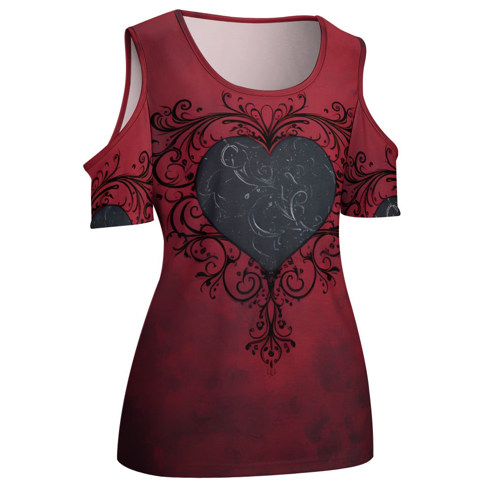 Gothic Heart Off The Shoulder U-neck Short Sleeve Top