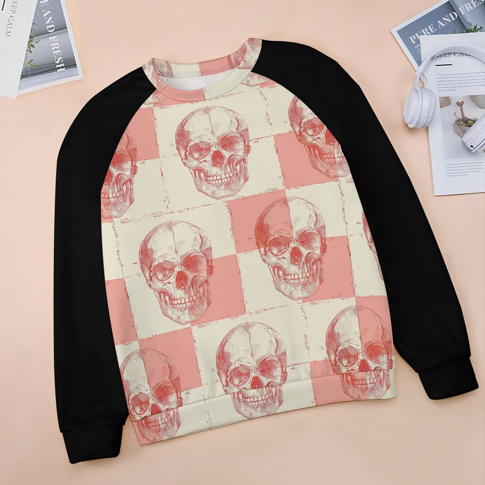 Peach Skulls Raglan Round Neck Sweater