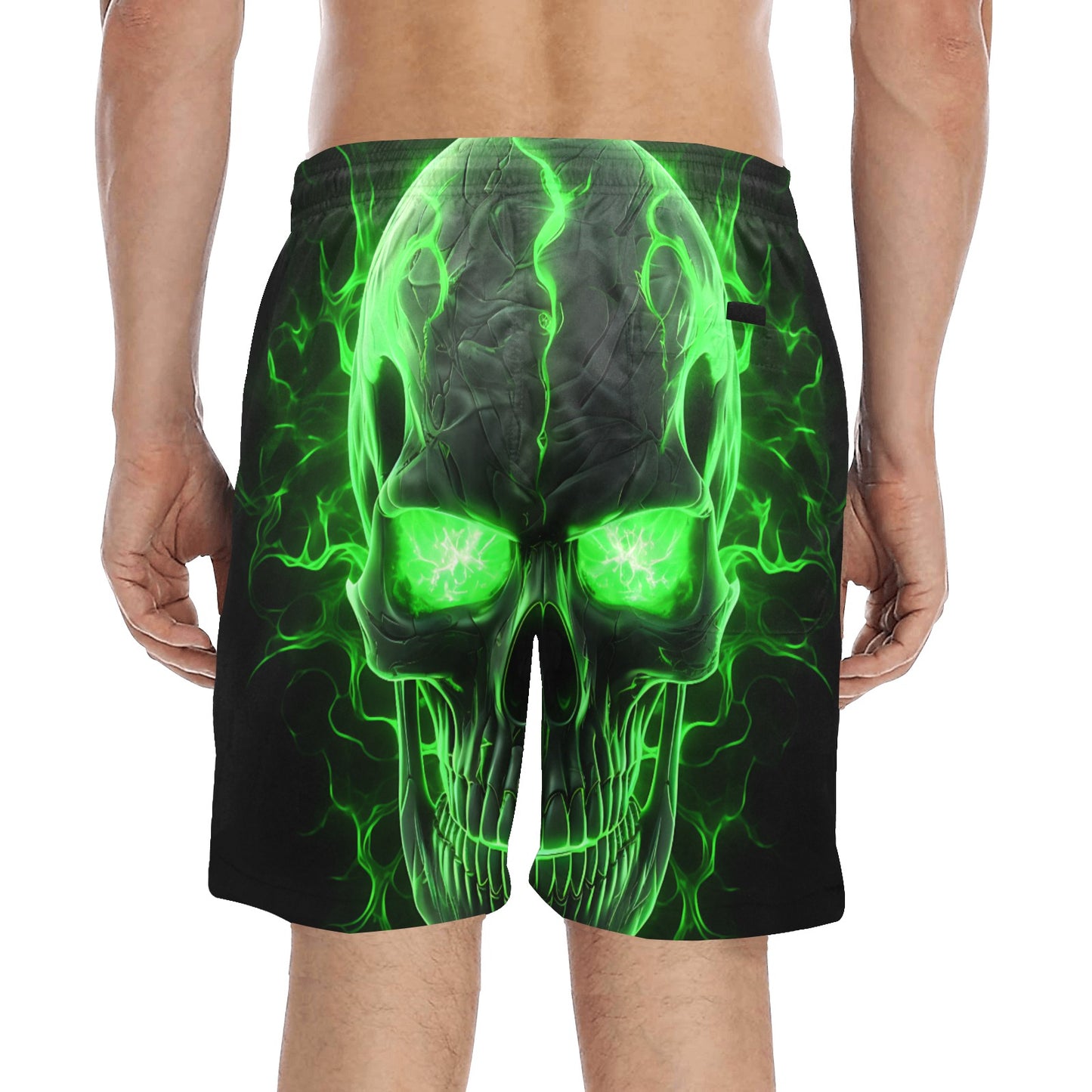 Green Lightning Skull Beach Shorts