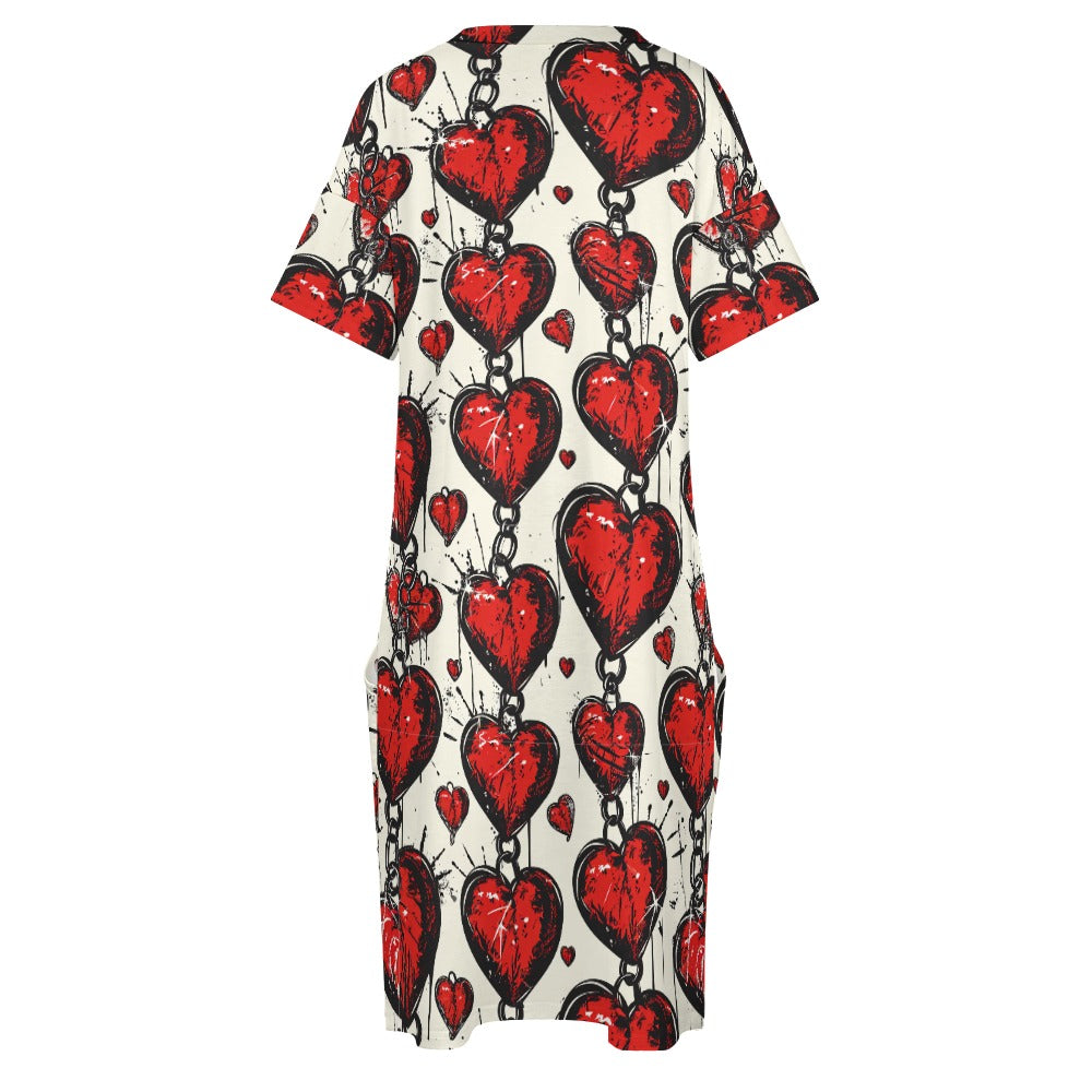 Chained Hearts Loose Dress With Pockets