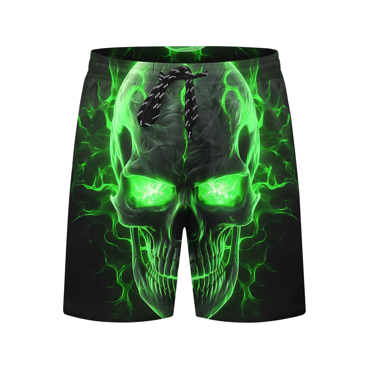 Green Lightning Skull Beach Shorts