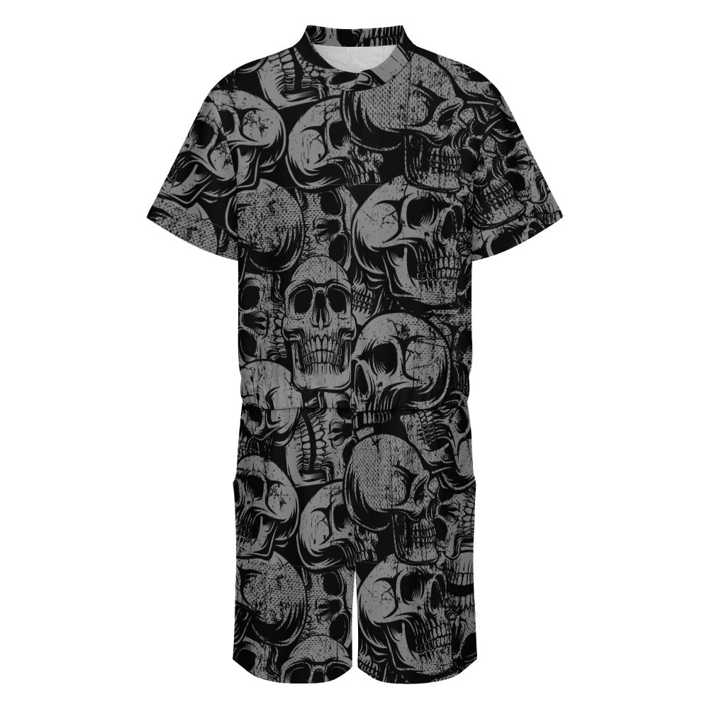 Silver Skulls One Piece Short Sleeved Jumpsuit