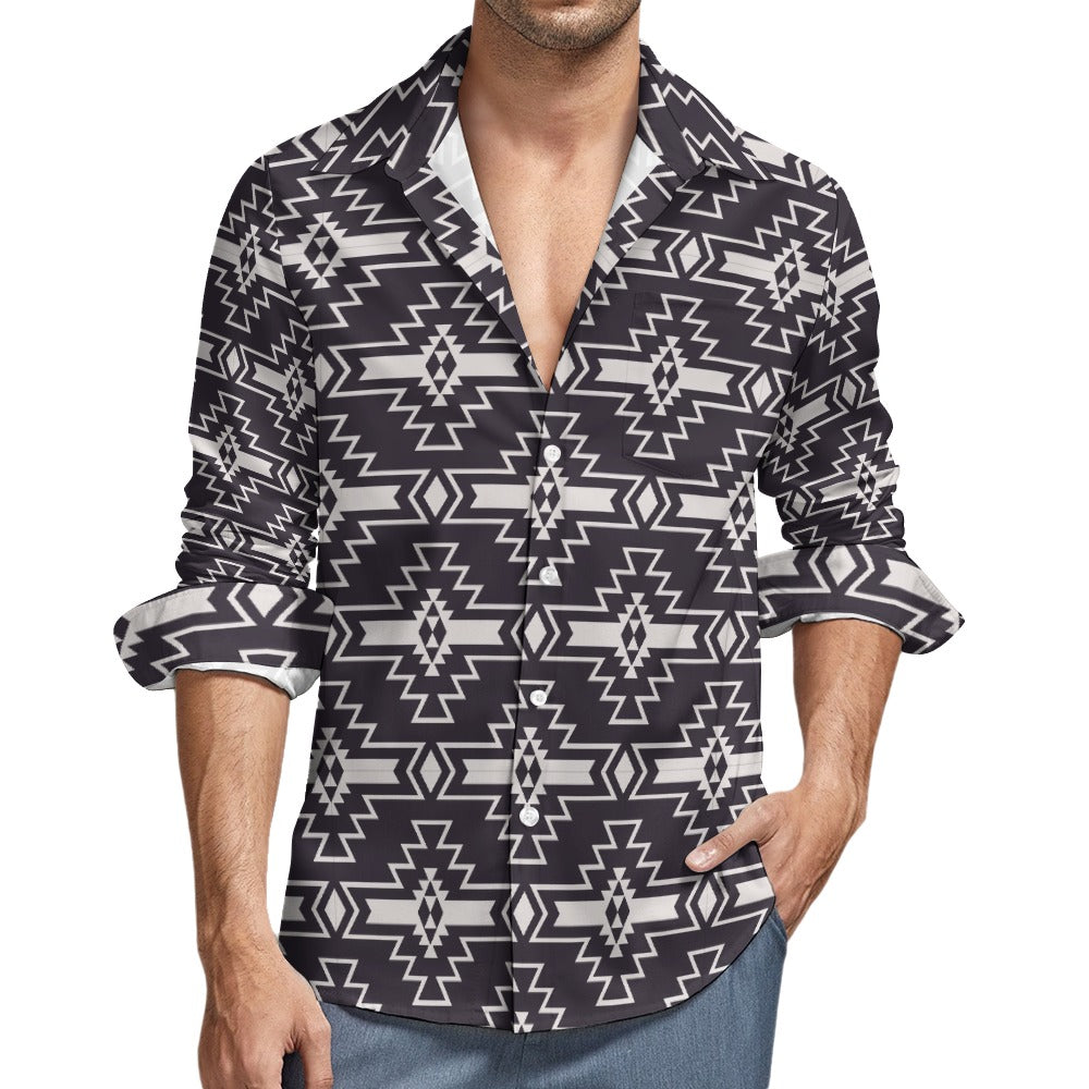 Aztec Design Casual One Pocket Long Sleeve Shirt