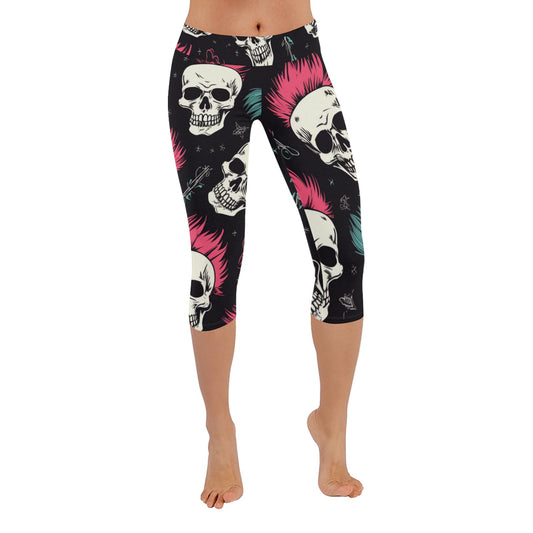 Punk Skulls Low Rise Capri Leggings