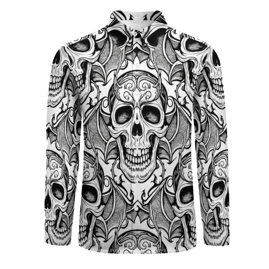 Smiling Black and White Skulls Casual One Pocket Long Sleeve Shirt