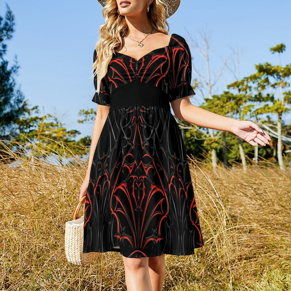 Gothic Red And Black Pattern Sweetheart Dress