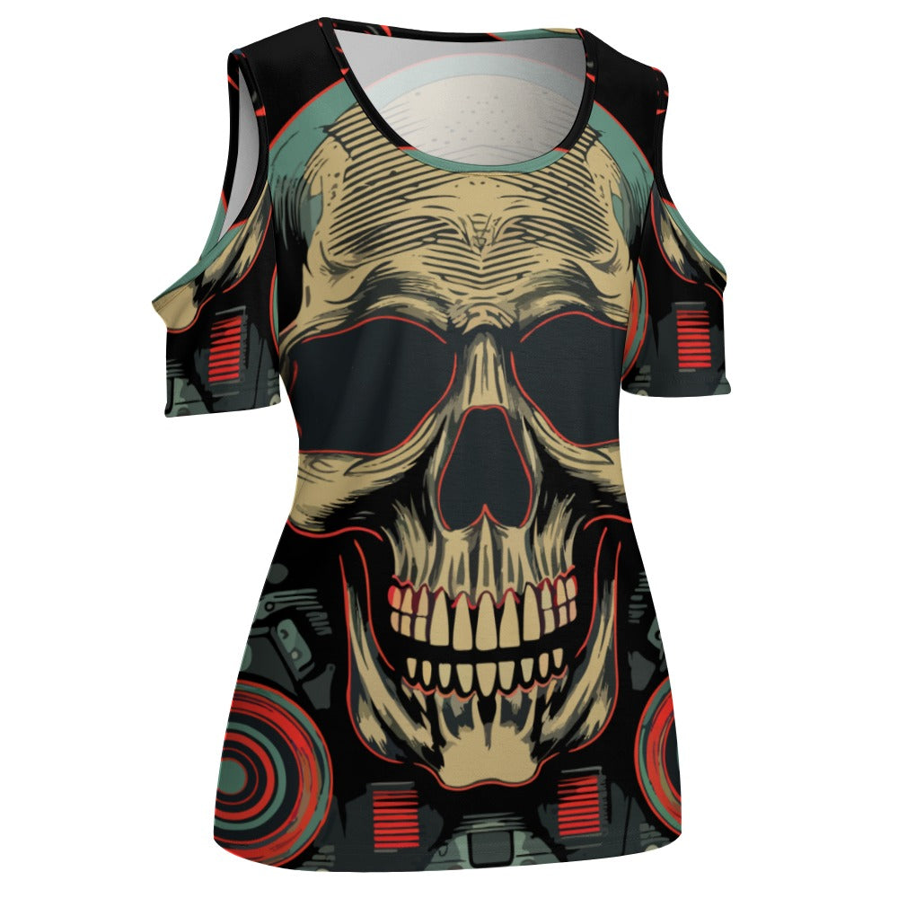 Radical Skull Off The Shoulder U-neck Short Sleeve Top