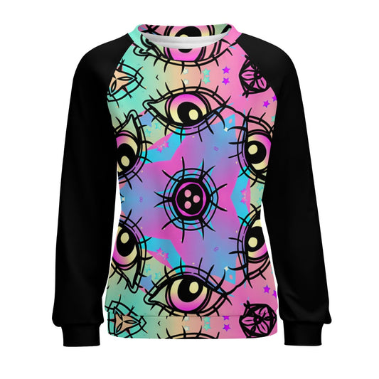 Watching Eyes Raglan Round Neck Sweater