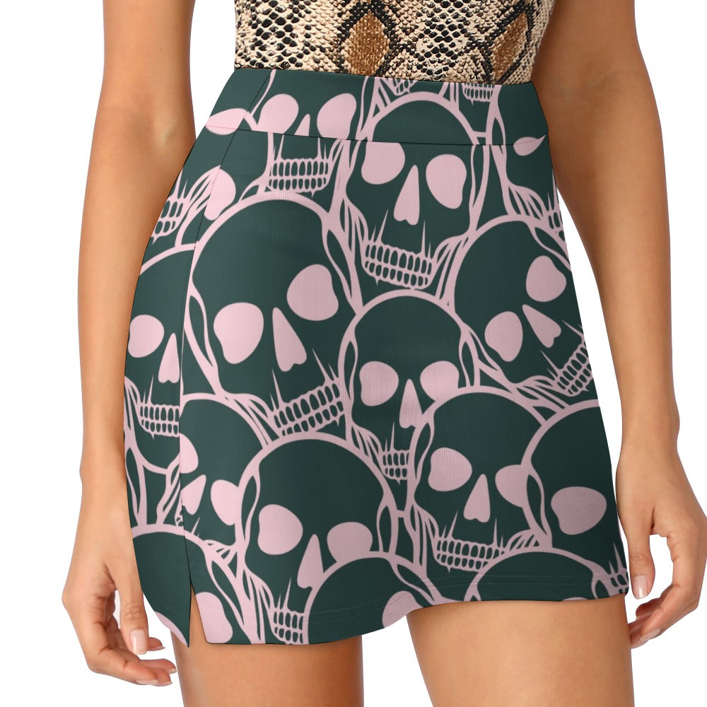 Pink Skulls Skirt Shorts With Pockets