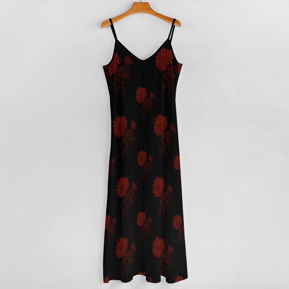 Red Roses Sling Ankle Long Dress