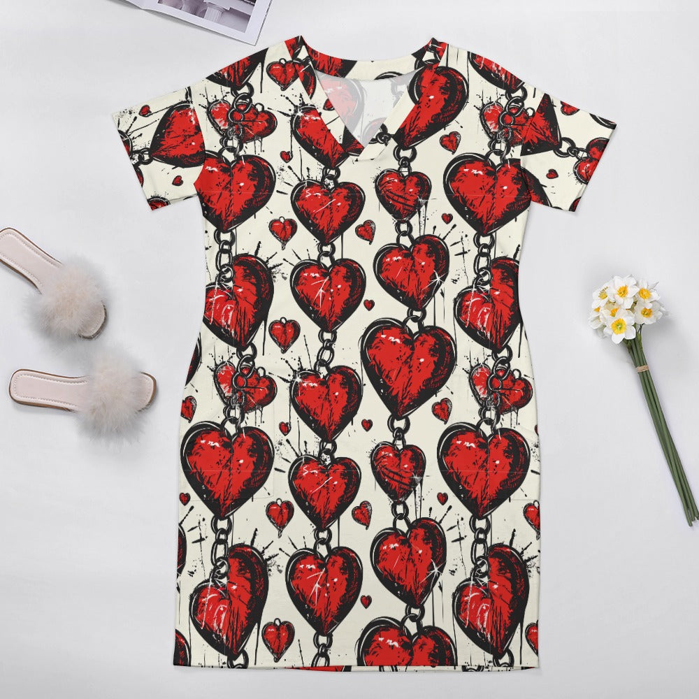 Chained Hearts Loose Dress With Pockets