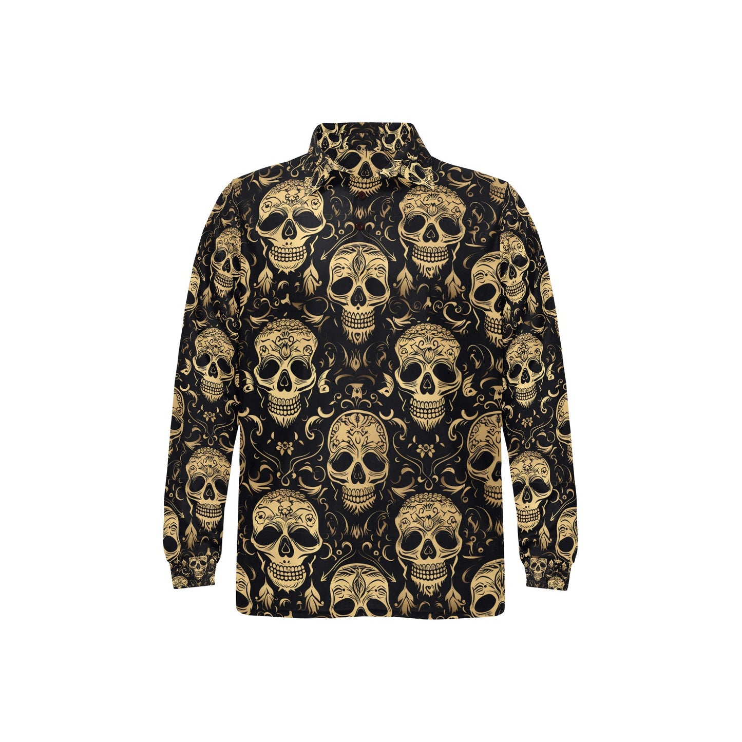 Stylized Skulls Long Sleeve Polo Shirt