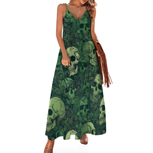 Green Skulls Sling Ankle Long Dress