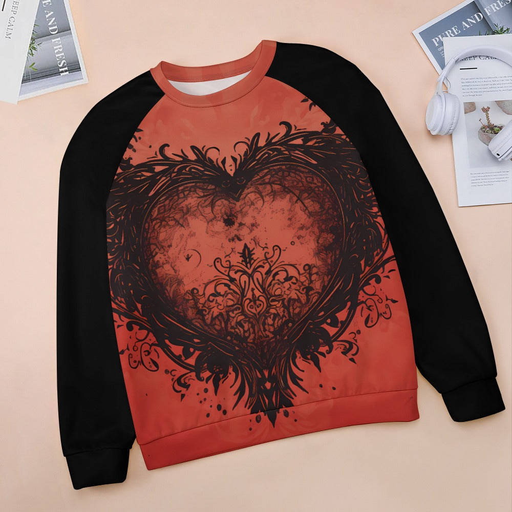 Gothic Heart Raglan Round Neck Sweater