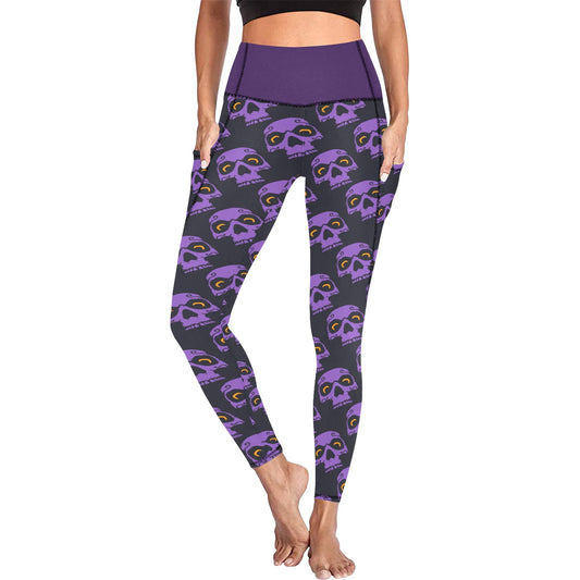 Purple Skull Heads Leggings with Pockets