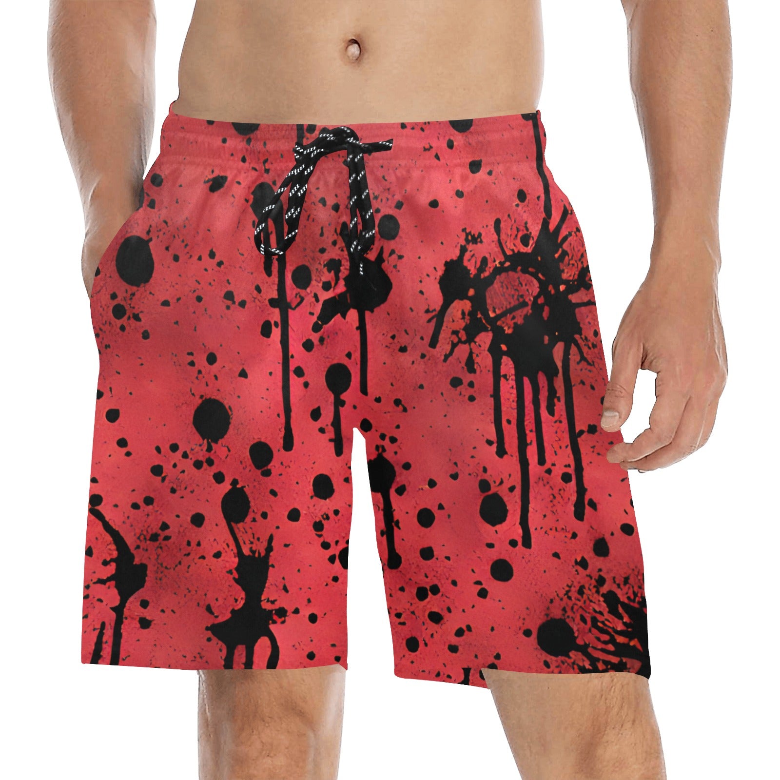 Black Ink Splatters Beach Shorts