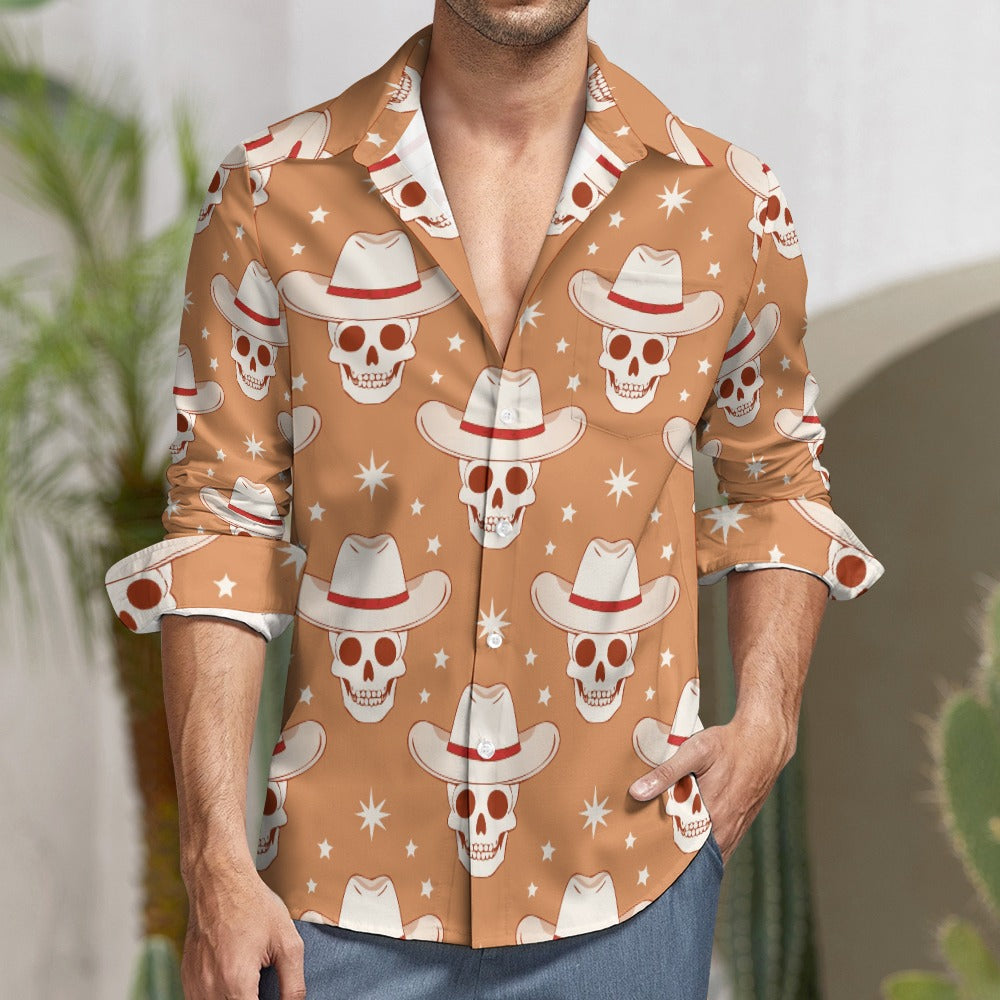 Cowboy Skulls Casual One Pocket Long Sleeve Shirt