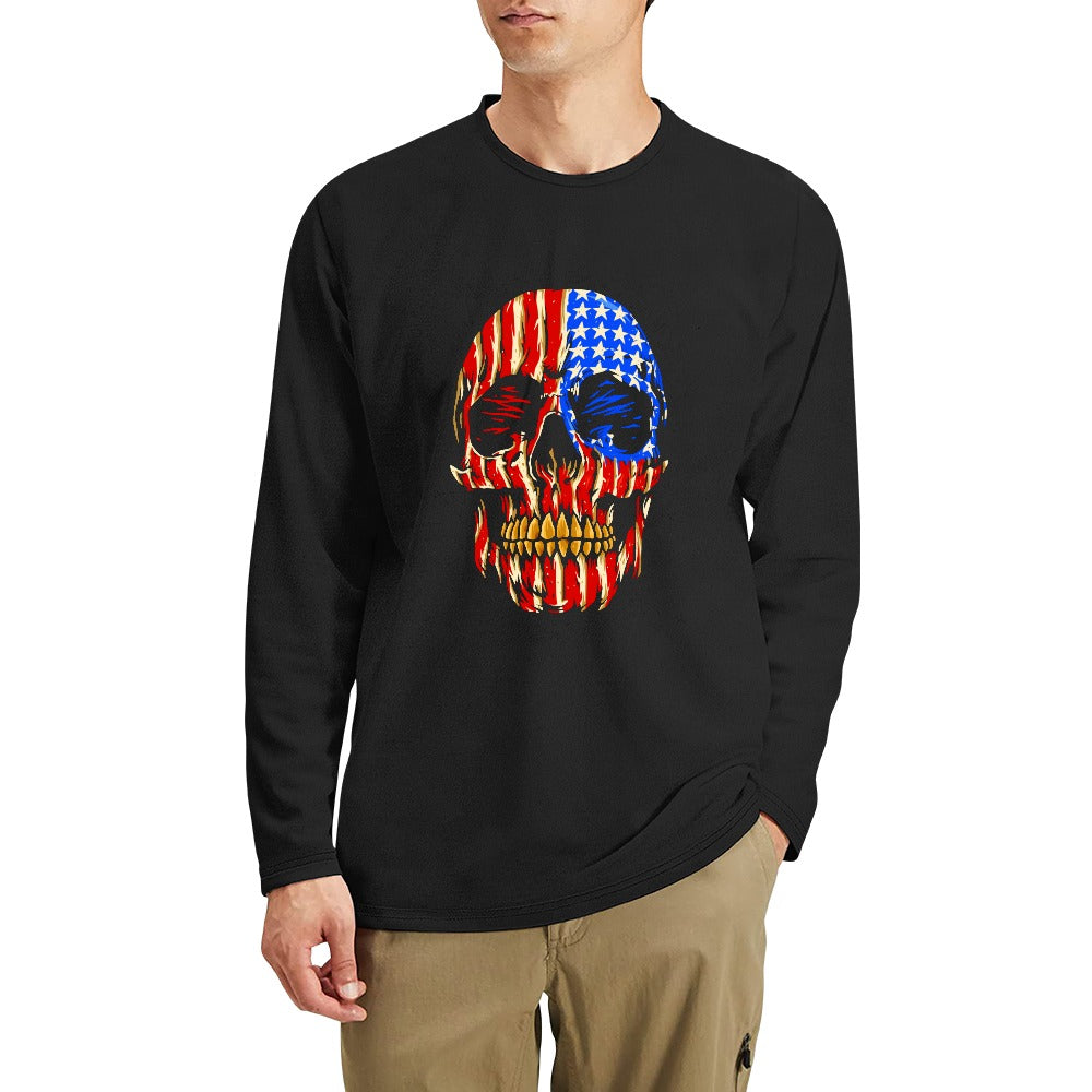 Red White And Blue Skull Crewneck Long Sleeve T-shirt