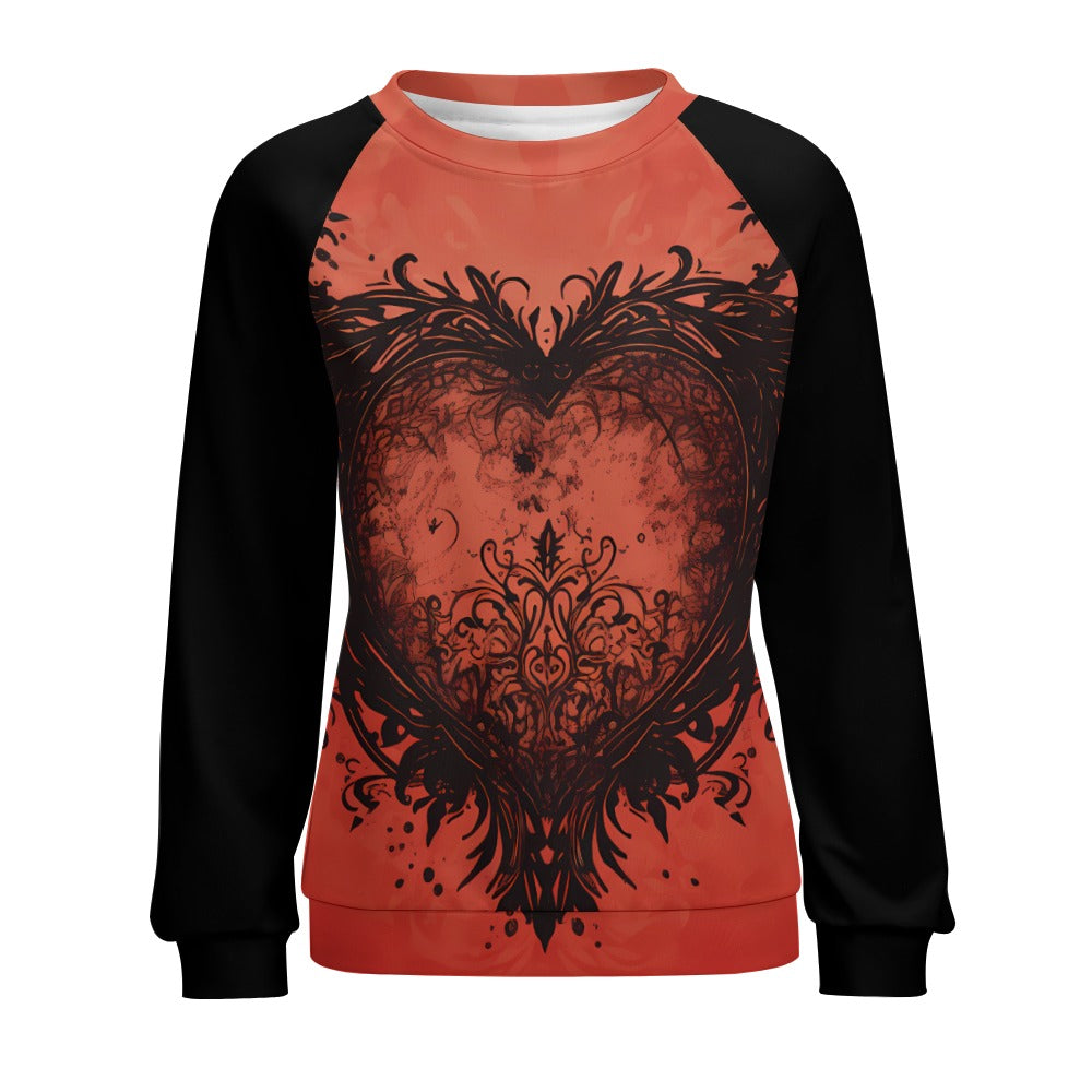 Gothic Heart Raglan Round Neck Sweater