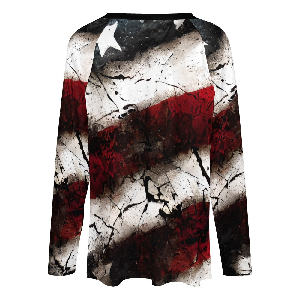 Grunge Red And White Long Sleeve Loose Tee