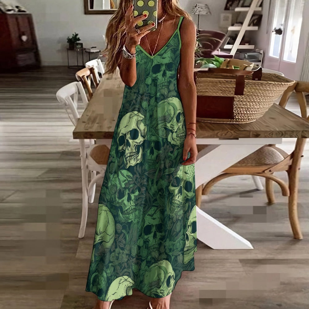 Green Skulls Sling Ankle Long Dress