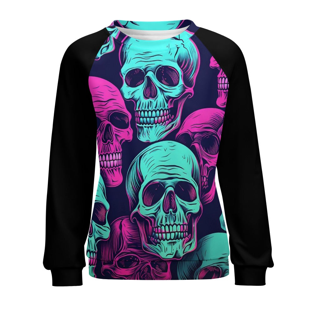 Neon Skulls Raglan Round Neck Sweater