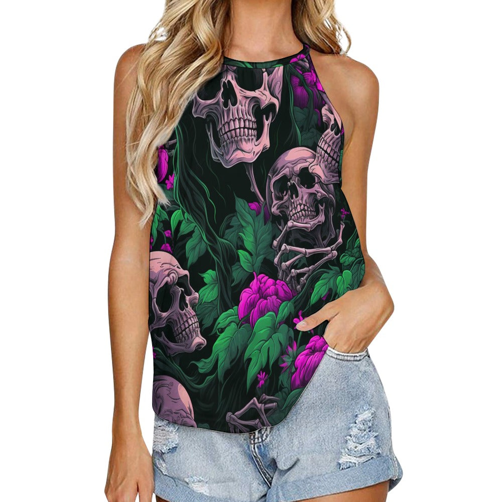 Skulls And Flowers Crew Neck Vest