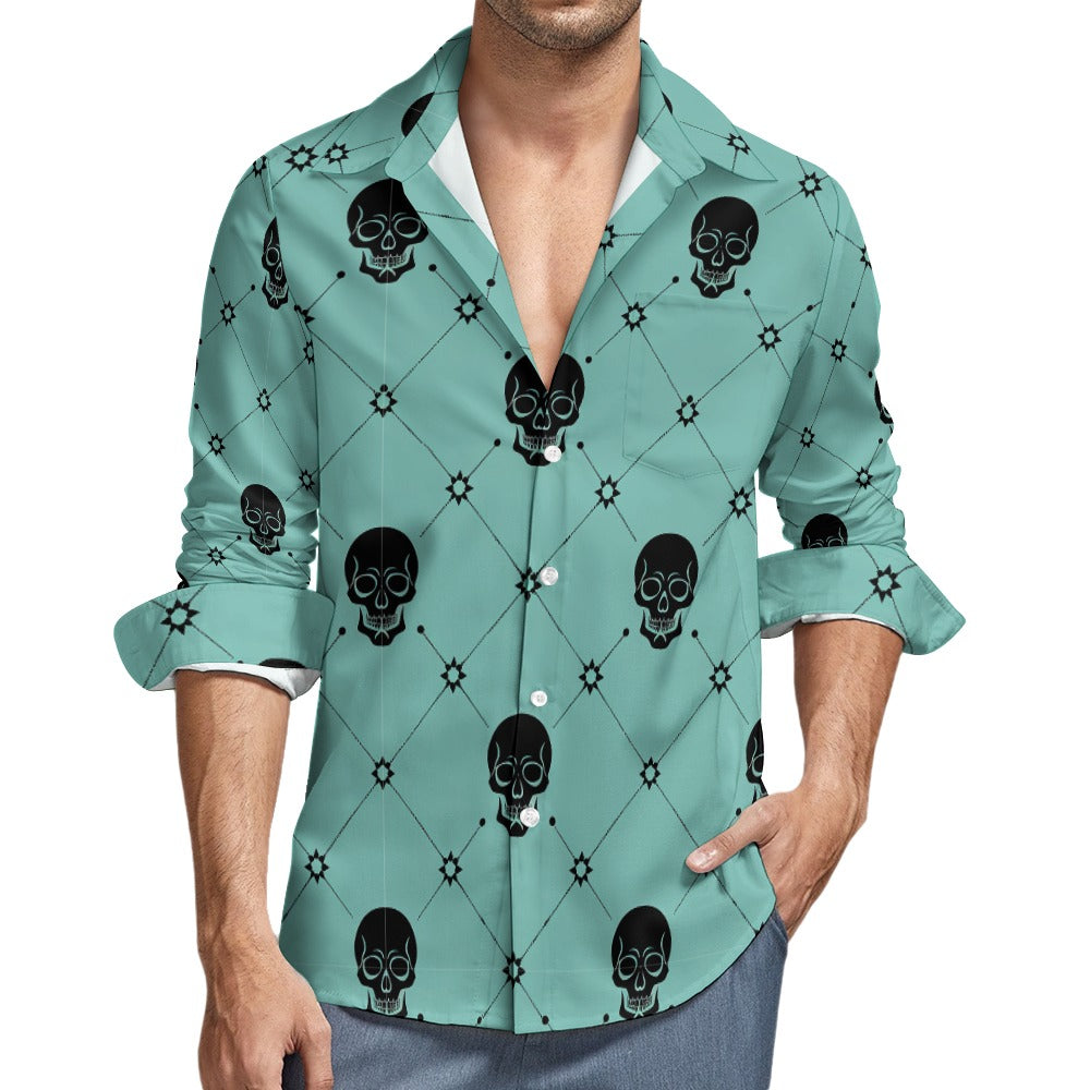 Black Skulls Casual One Pocket Long Sleeve Shirt