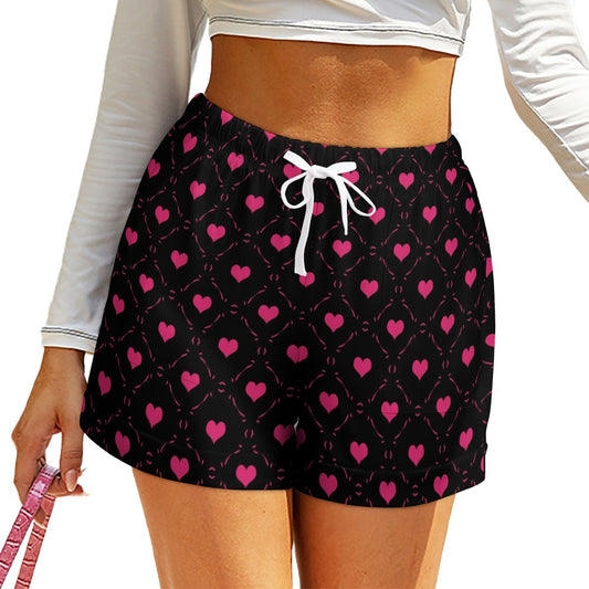 Little Pink Hearts High Waist Loose Elastic Waist Shorts