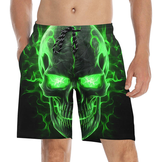 Green Lightning Skull Beach Shorts