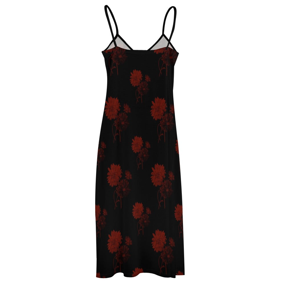 Red Roses Sling Ankle Long Dress