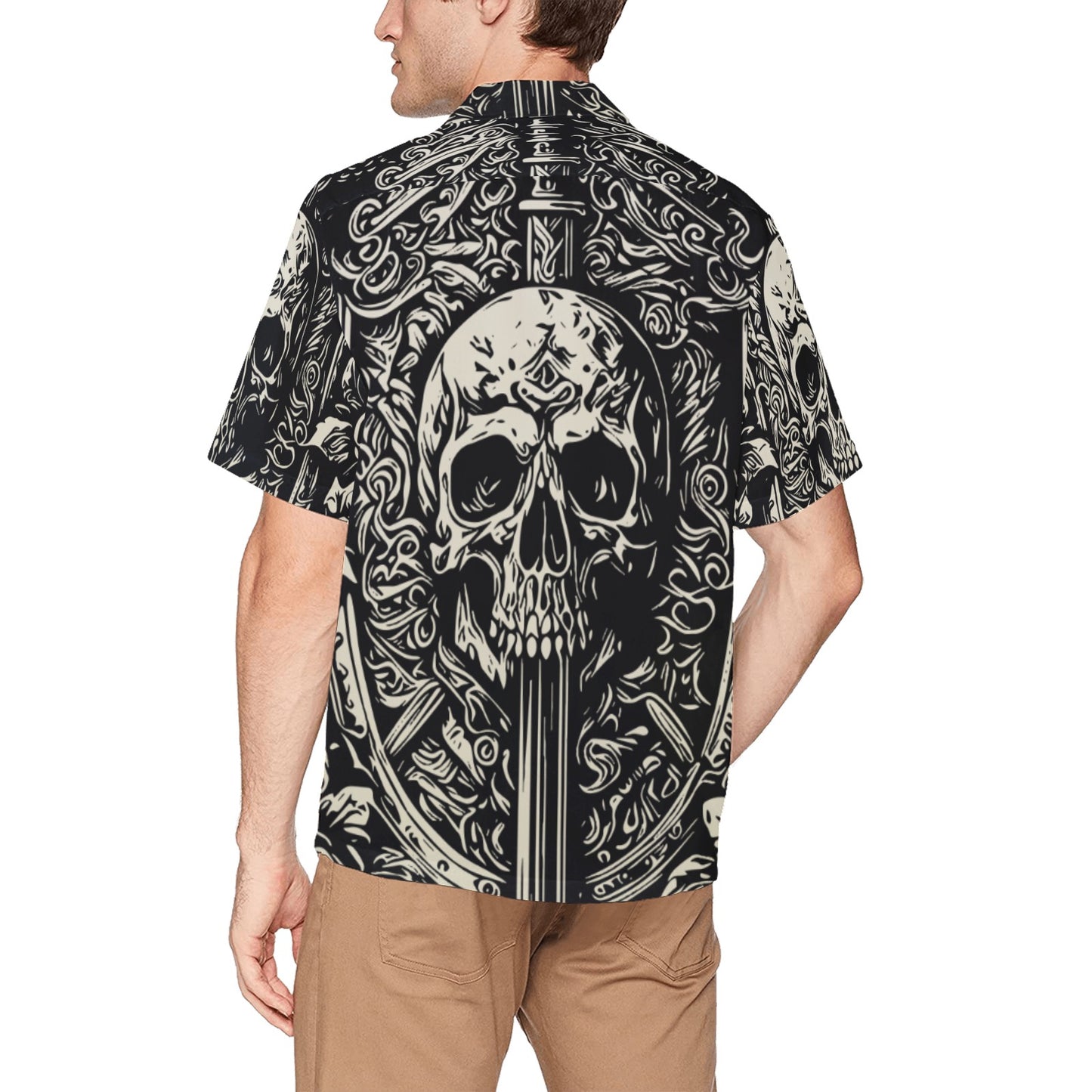 Skulls Hawaiian Shirt With Chest Pocket