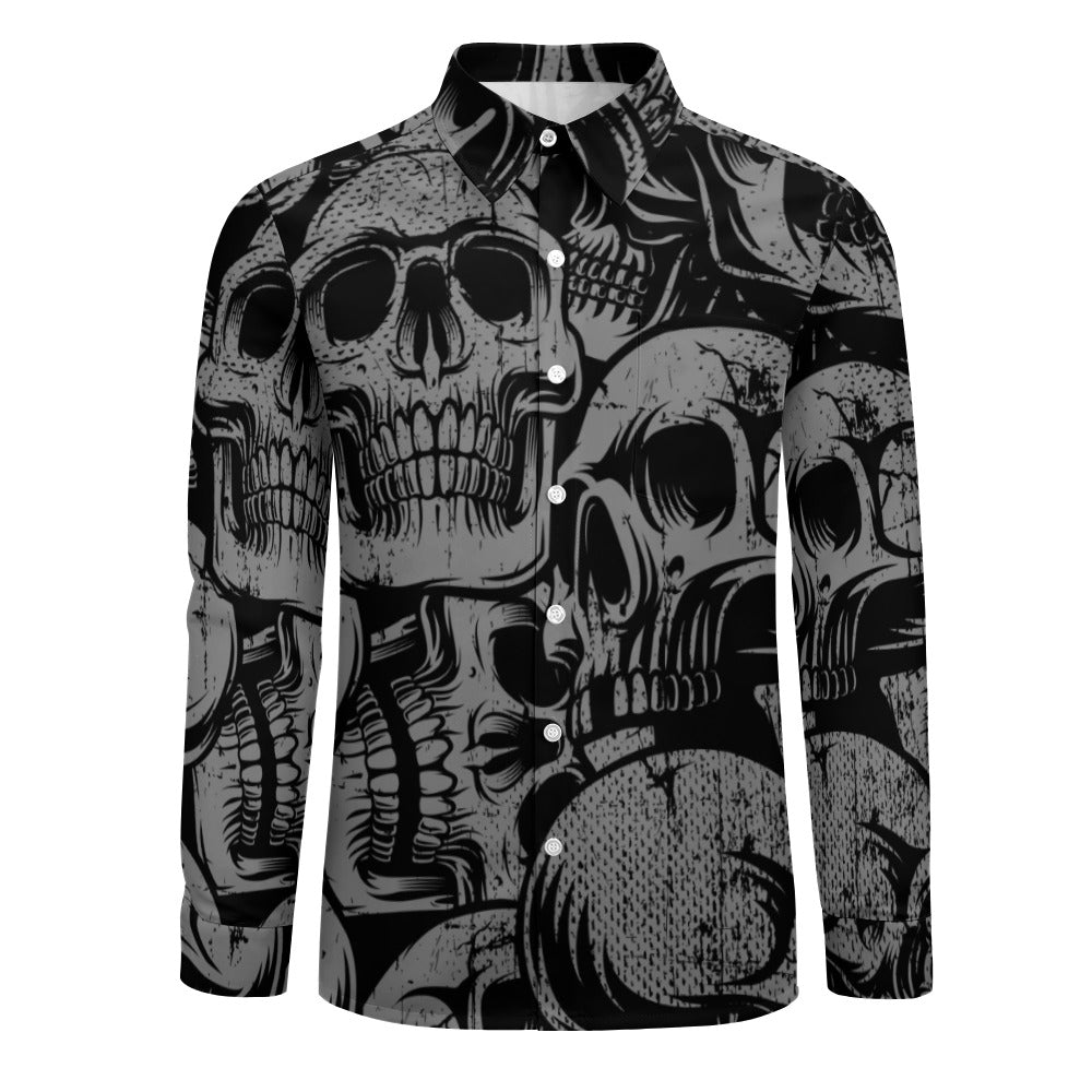 Silver Skull Casual One Pocket Long Sleeve Shirt