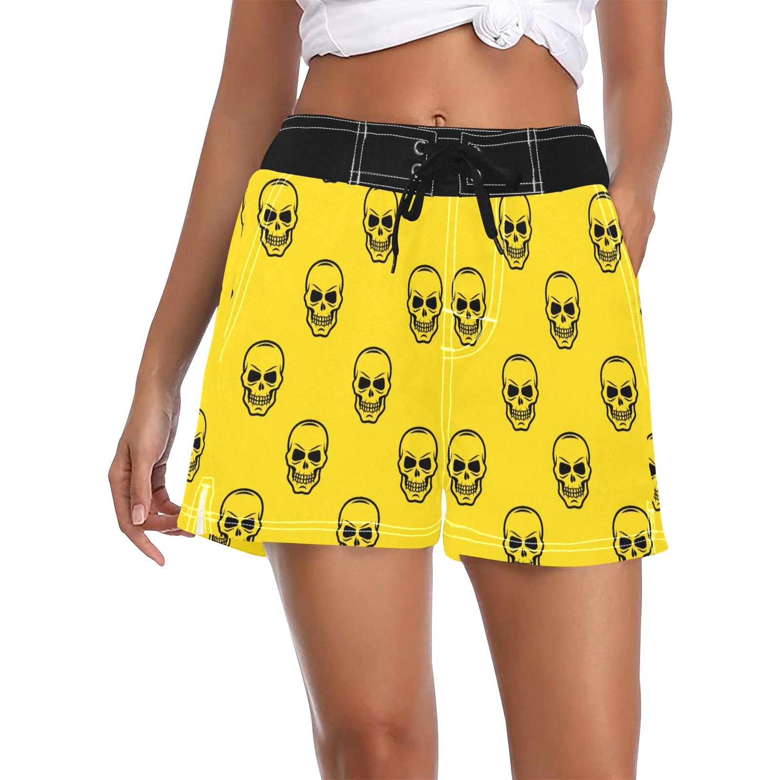 Smiling Skulls On Yellow Casual Board Shorts