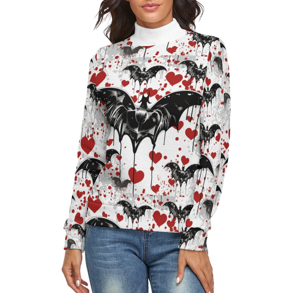 Bats And Hearts Long Sleeve Turtleneck Sweater