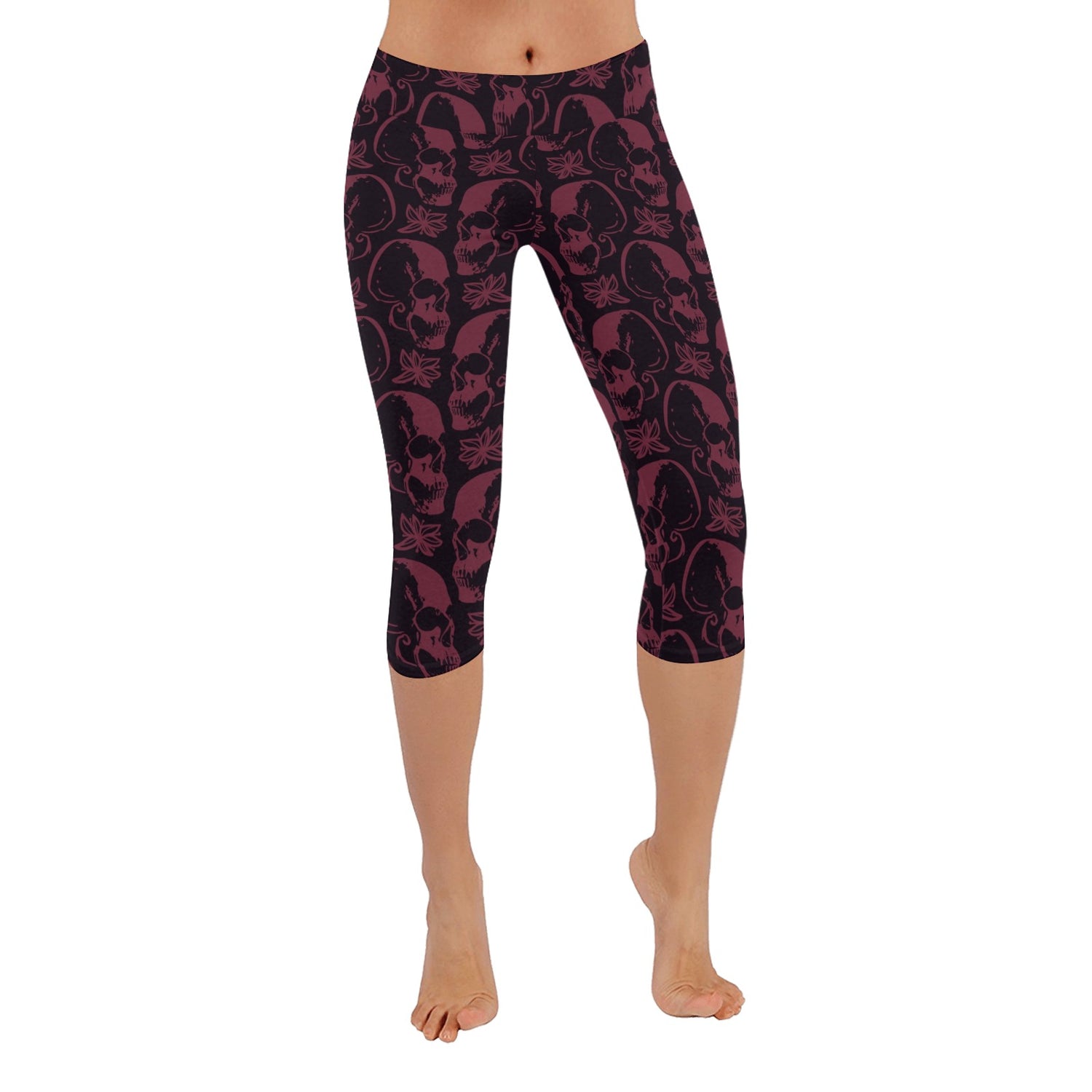 Purple Skulls Low Rise Capri Leggings