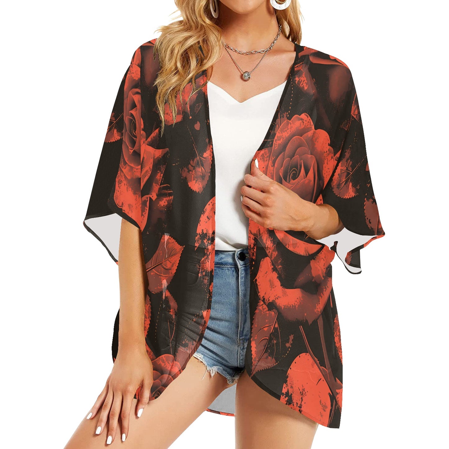 Fading Roses Kimono Chiffon Cover Up