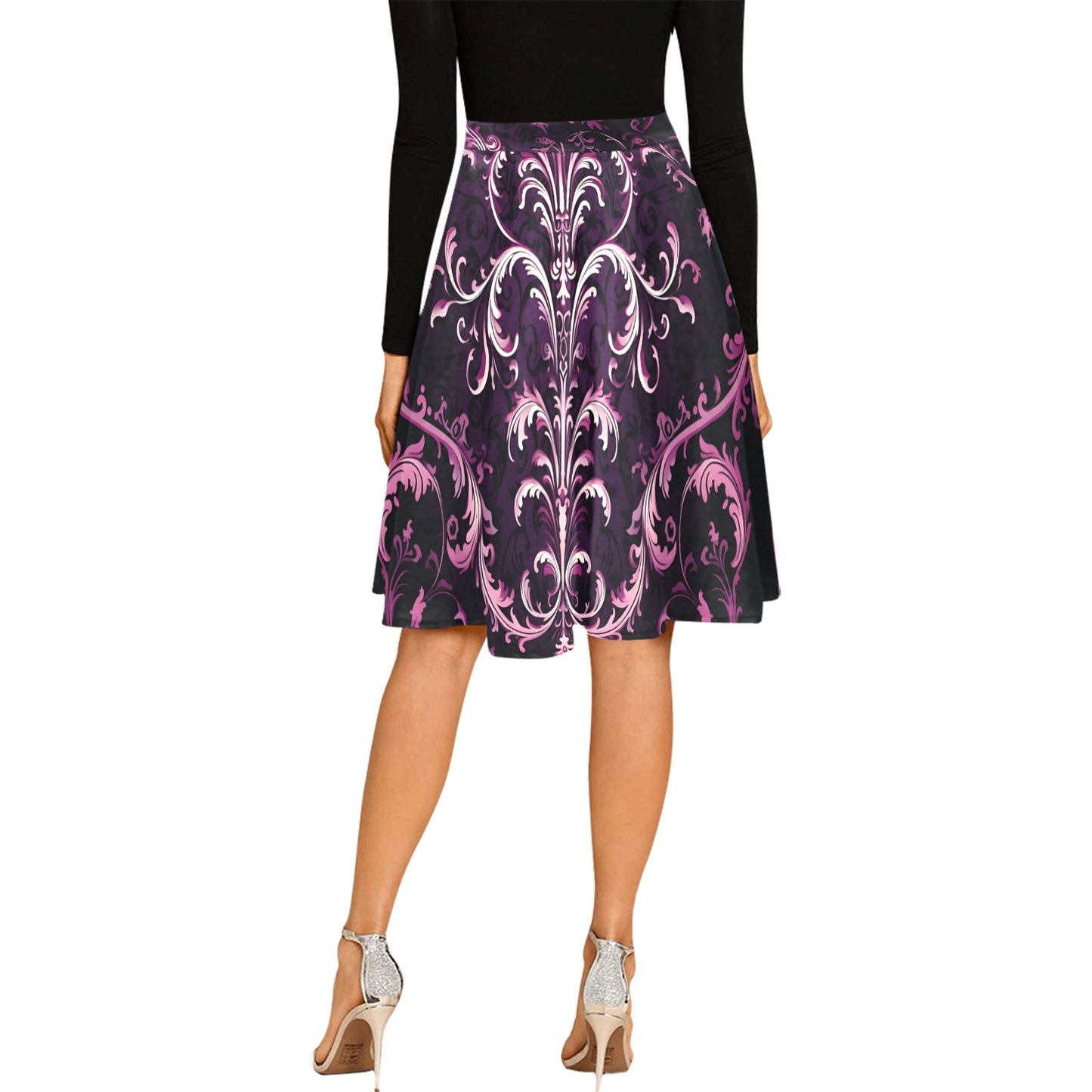 Gothic Purple Design Pleated Midi Skirt