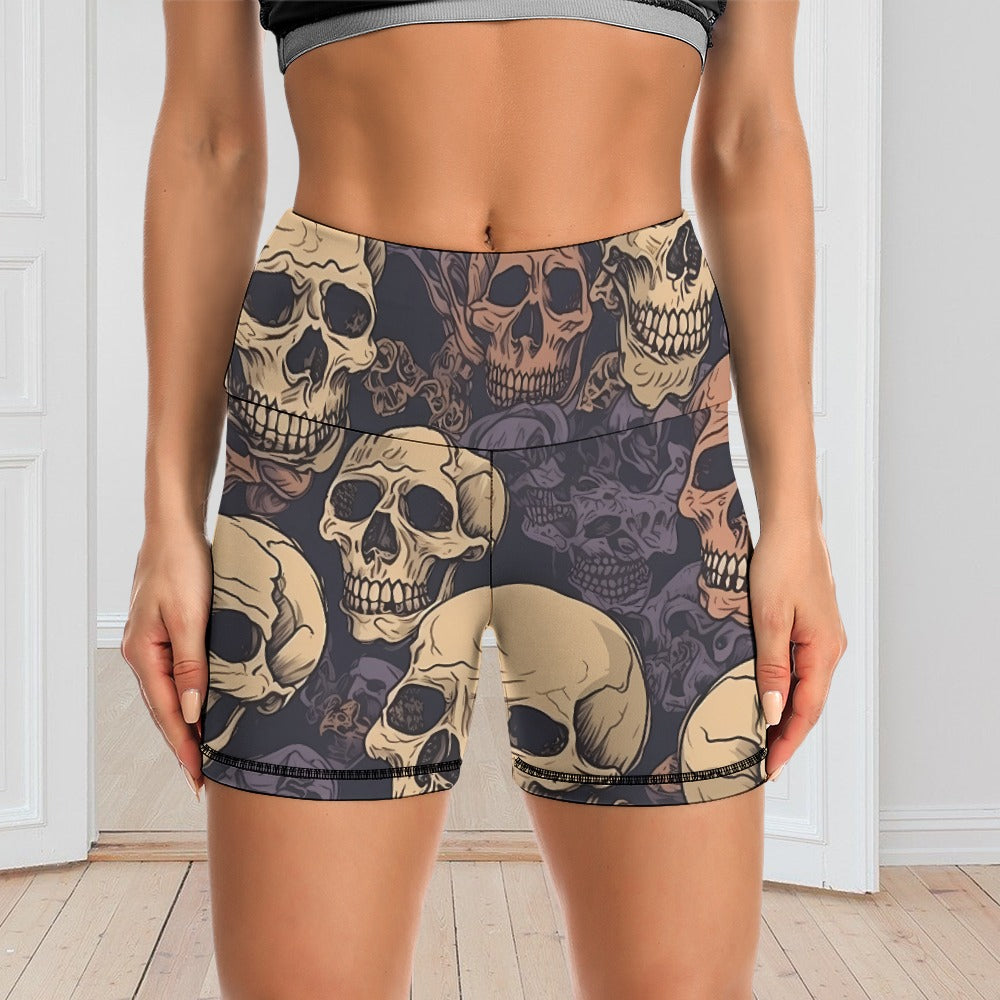 Colored Skull Pattern Slim Fit Yoga Shorts