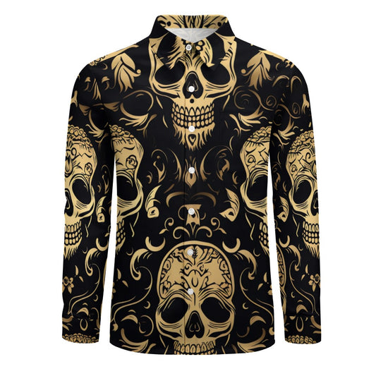 Stylized Skull Casual One Pocket Long Sleeve Shirt