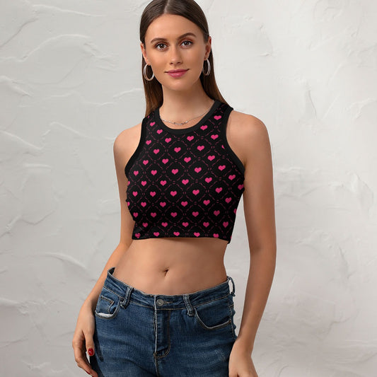 Little Pink Hearts Cropped Slim Racer Tank Top