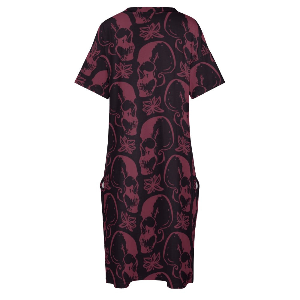 Gothic Purple Skulls Loose Dress With Pockets