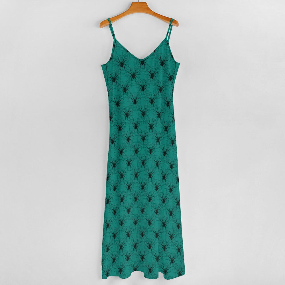 Spiders On Teal Sling Ankle Long Dress