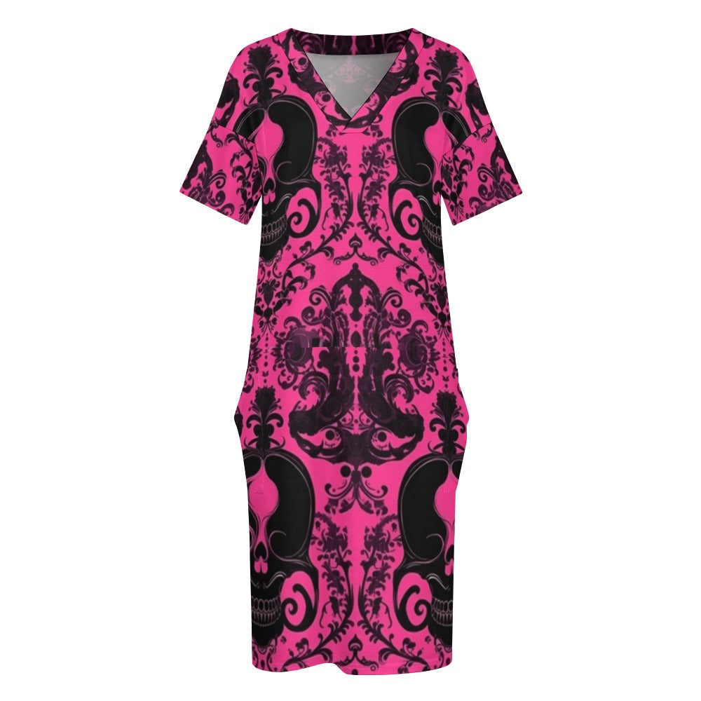 Trible Skulls Loose Dress With Pockets