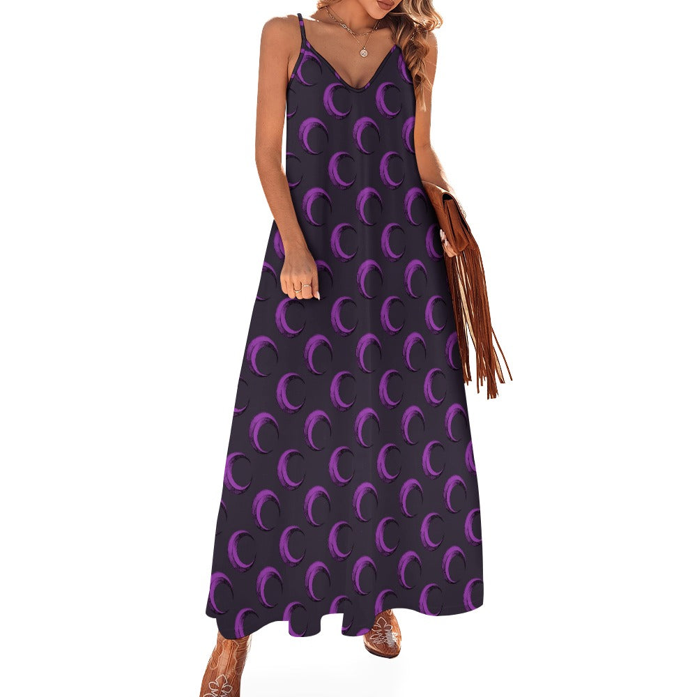 Purple Crescent Moons Sling Ankle Long Dress