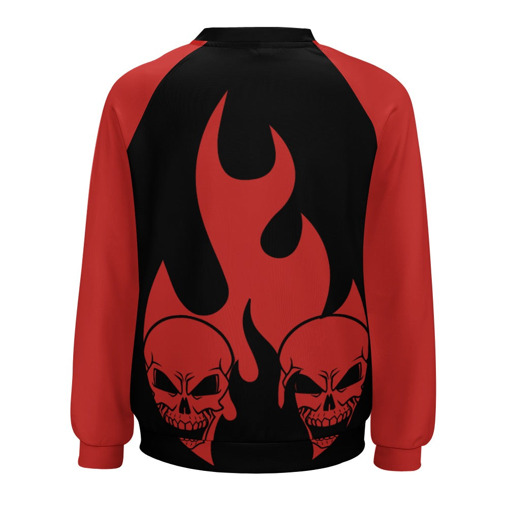 Burning Skulls Raglan Round Neck Sweater