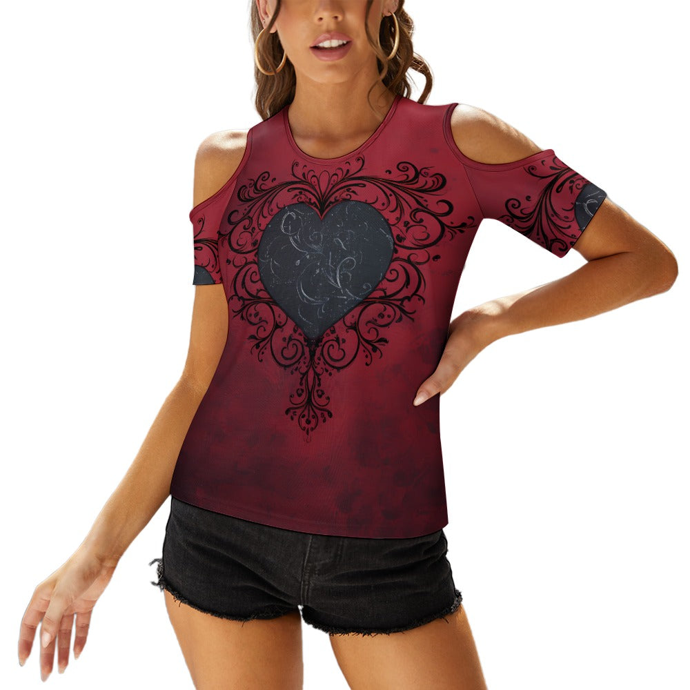 Gothic Heart Off The Shoulder U-neck Short Sleeve Top