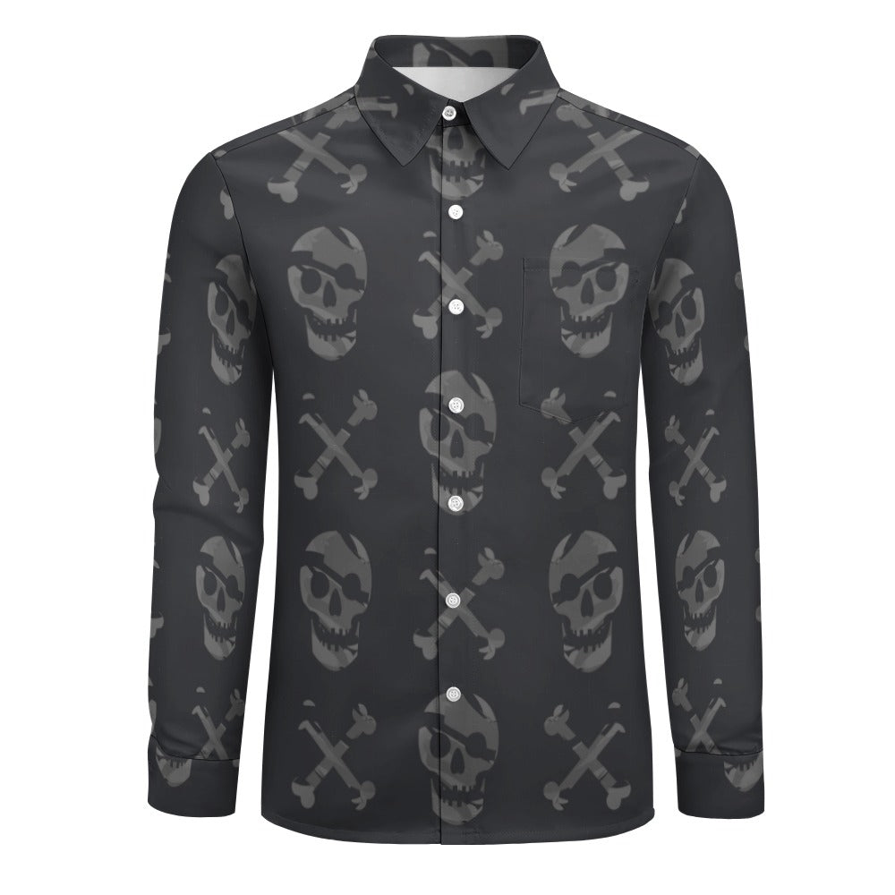 Faded Skull and Cross Bones Casual One Pocket Long Sleeve Shirt