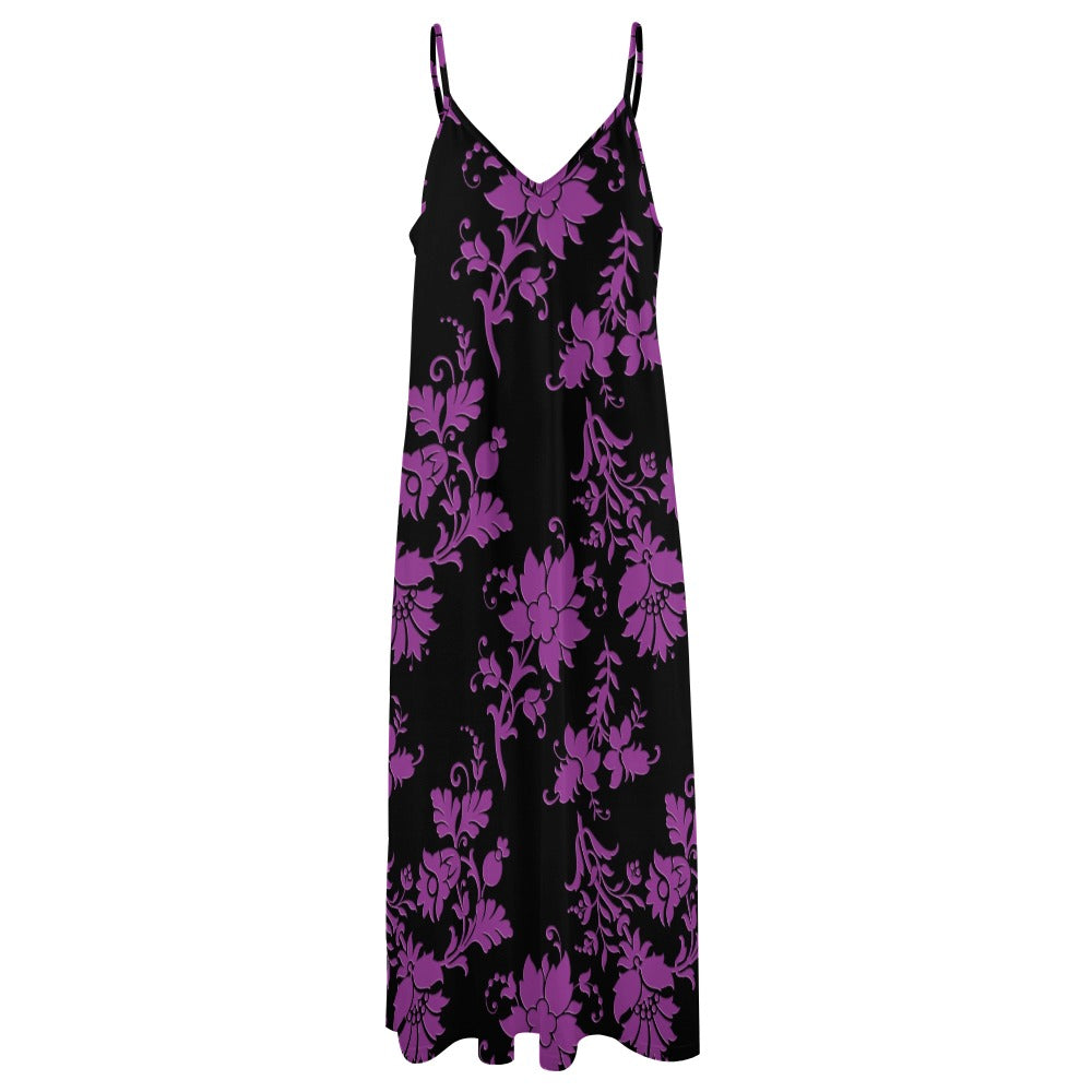 Purple Flowers Sling Ankle Long Dress