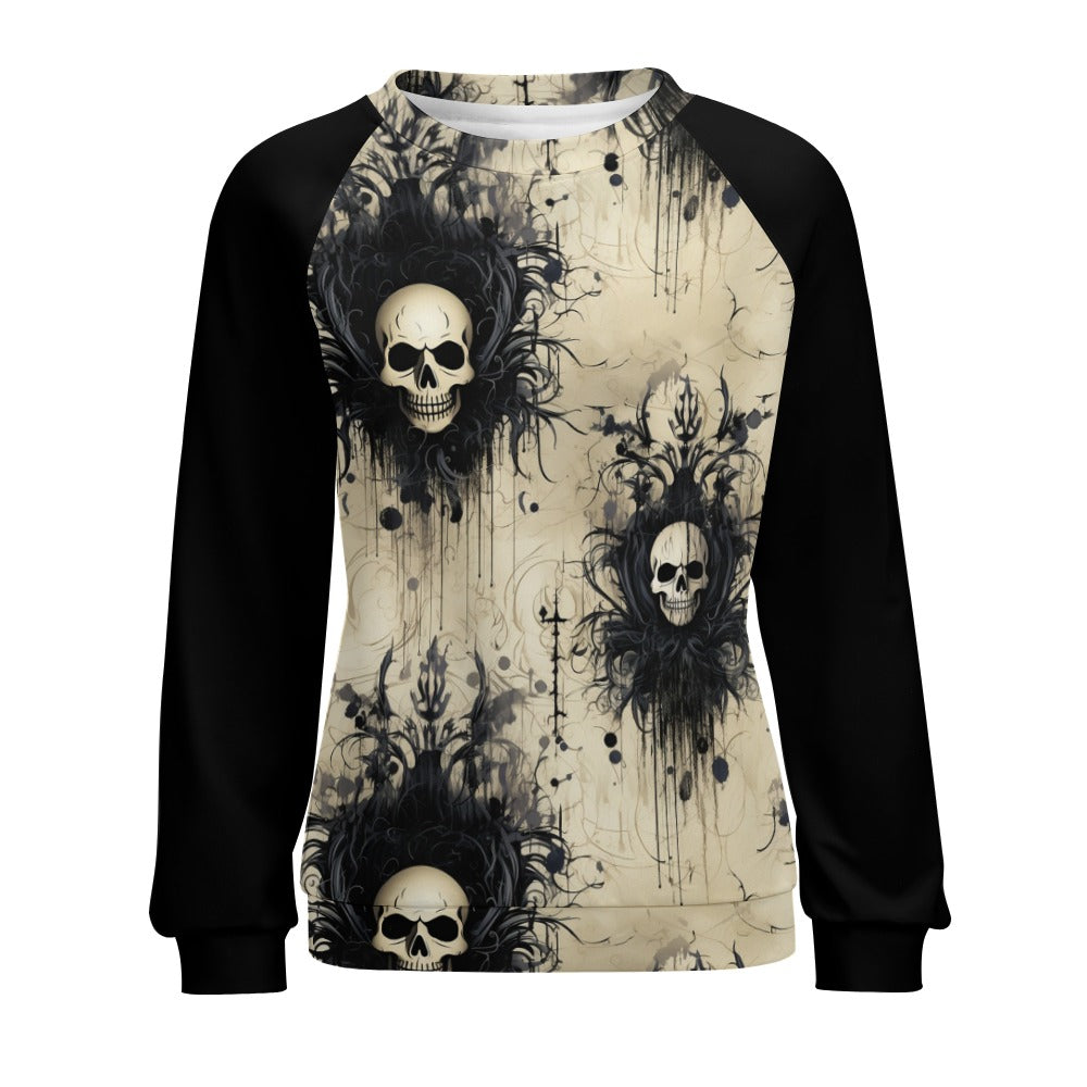 Gothic Skull Design Raglan Round Neck Sweater